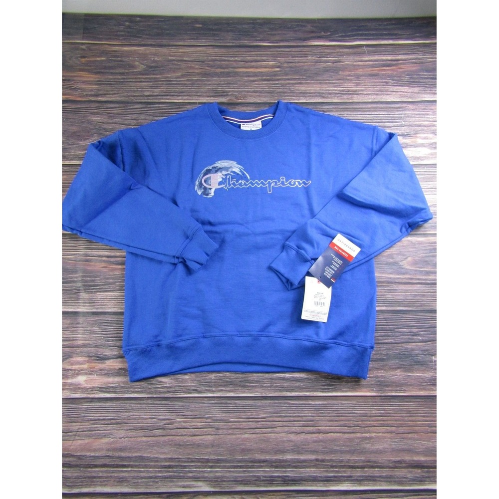 Champion NEW Womens Medium Blue Powerblend‎ Fleece Crewneck Sweater Sweatshirt